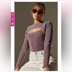 ❌SOLD❌ Mauve Two Piece Ribbed Layer Knit Bodysuit Set